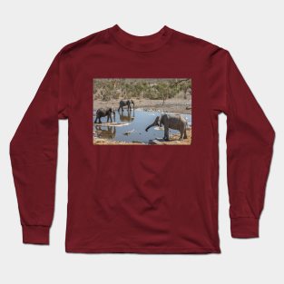 Namibia. Etosha National Park. Elephants at Waterhole. Long Sleeve T-Shirt